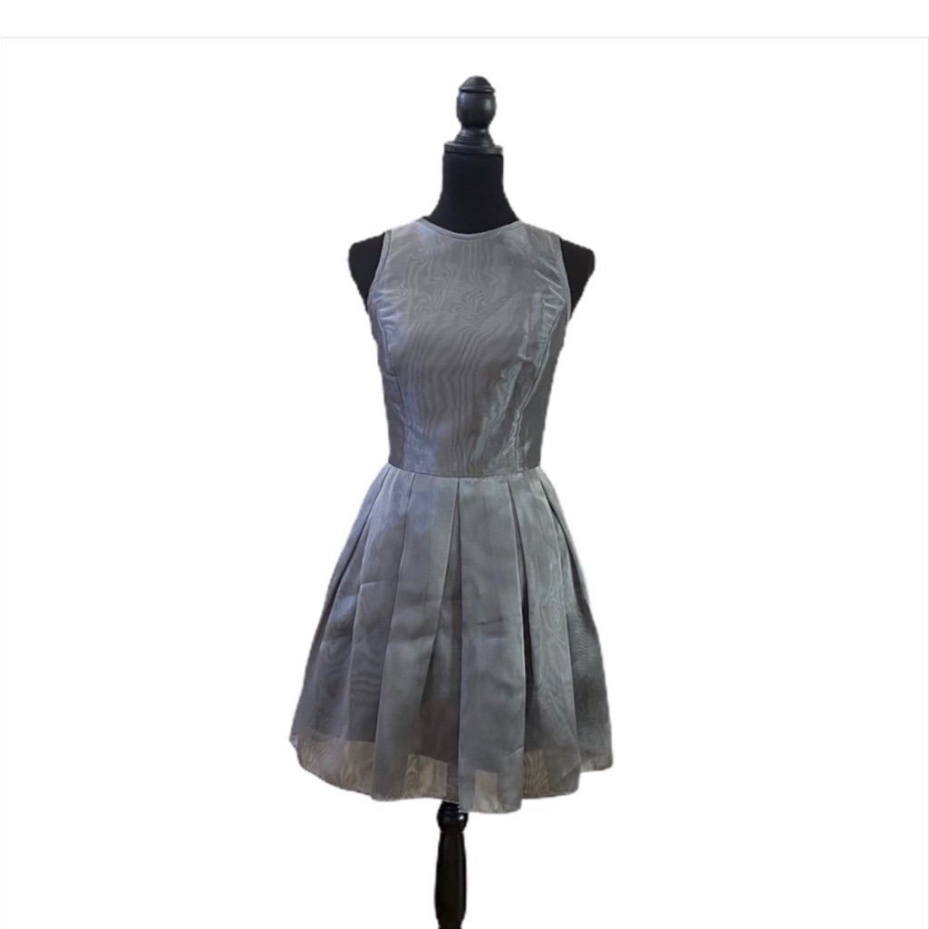 Vintage Tadashi Shoji Silver Fit And Flare Dress